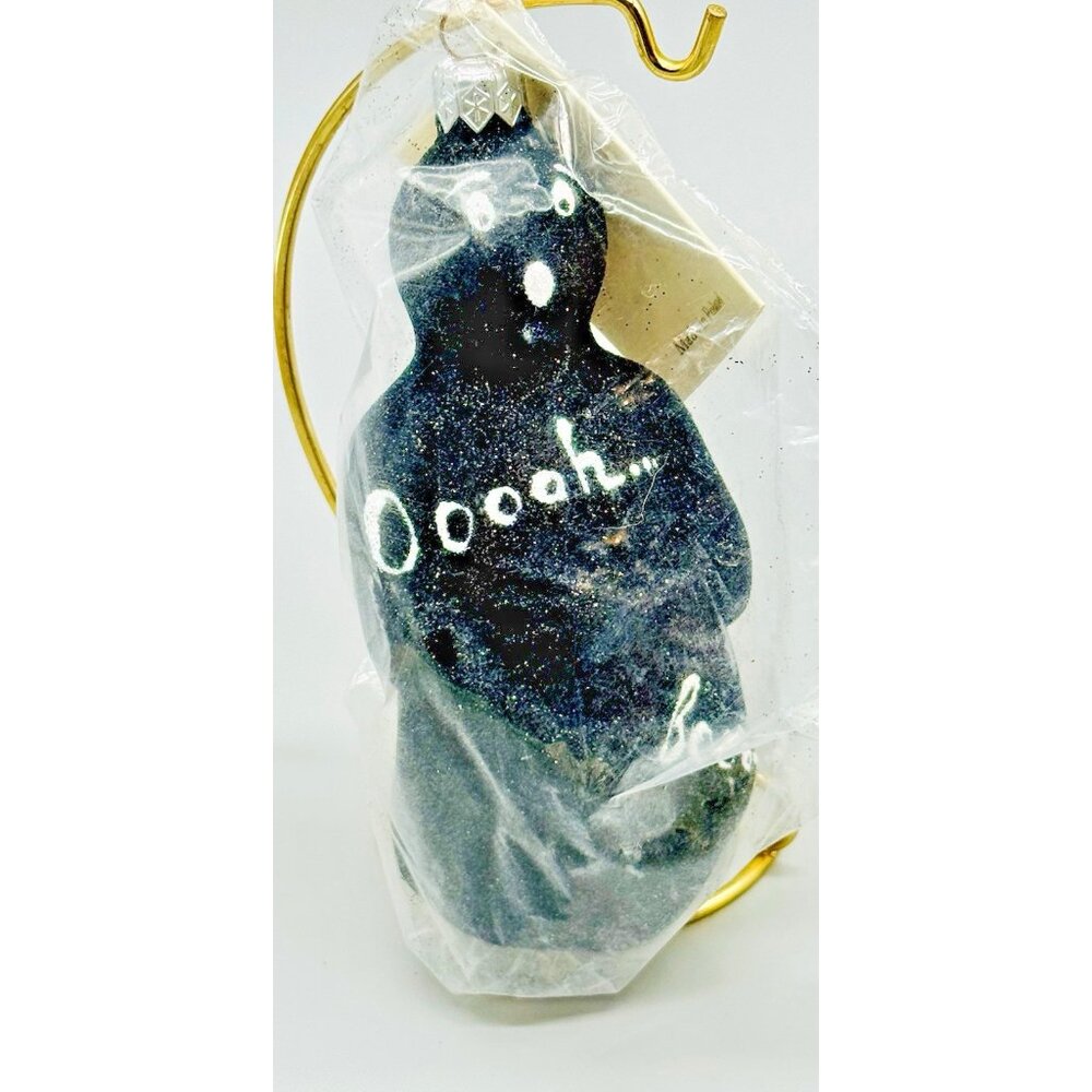 Patricia Breen Halloween Oscar the Black Ghost Hand‎ Blown Glass Ornament 1998